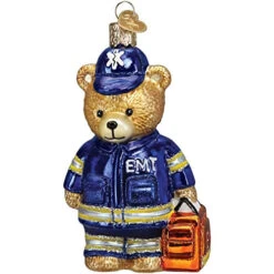 Emt Teddy Bear Glass Ornament - 11cm