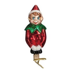Christmas Elf With Clip Glass Ornament - 10cm