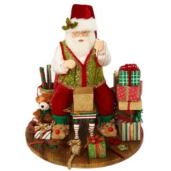 Katherines Collection Santa In Slippers Wrapping Presents - 38cm