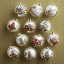 Mark Roberts 12 Days Of Christmas Glass Baubles (Set Of 12) - 11.5cm