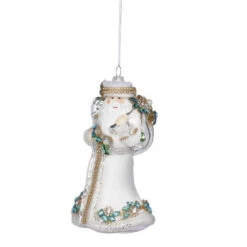 Mark Roberts Winter White Santa Glass Ornament - 20cm