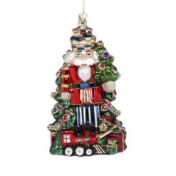 Mark Roberts Red Blue Jewelled Nutcracker Glass Ornament - 20cm