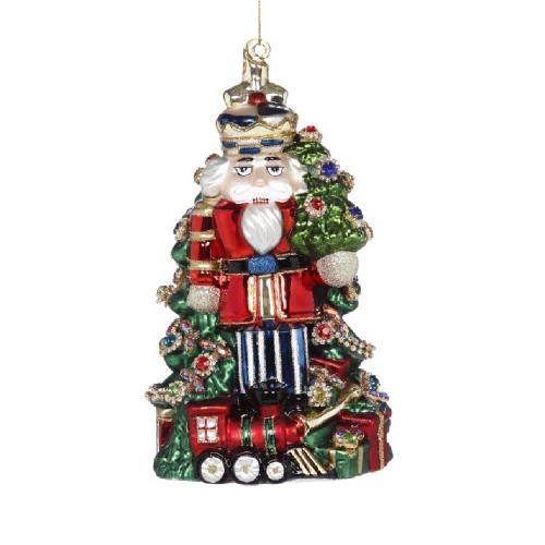 Mark Roberts Red Blue Jewelled Nutcracker Glass Ornament - 20cm