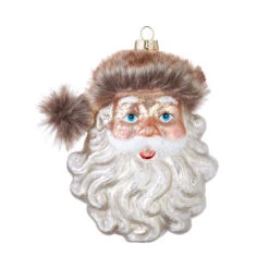 Santa Head Ornament With Glitter - 12.5cm