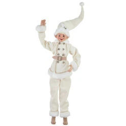 Ivory Corduroy Posable Elf With Basket - 61cm