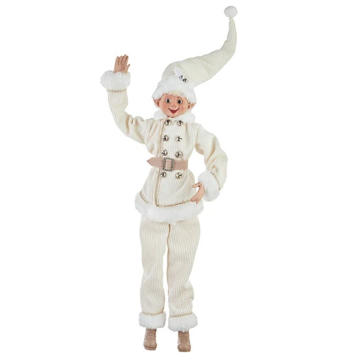 Ivory Corduroy Posable Elf With Basket - 61cm