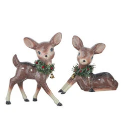 Reindeer With Bottle Brush Wreath (Set Of 2) - 32.5cm