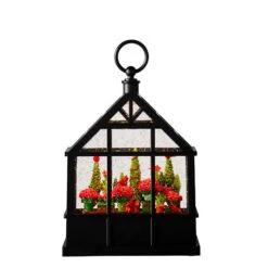 Potted Flowers With Cardinals Light Up Water Greenhouse - 24cm