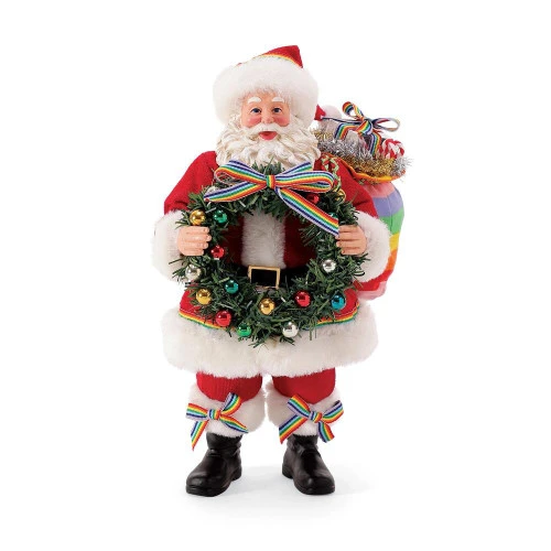 Rainbow Greetings Santa With Wreath - 27cm