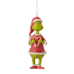 Dr Seuss Grinch Holding Candy Cane Hanging Ornament - 13.5cm