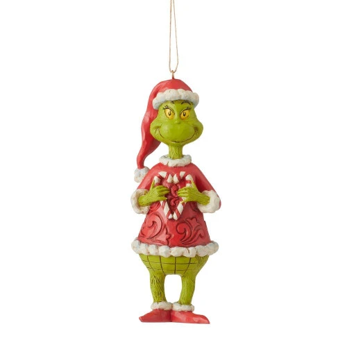 Dr Seuss Grinch Holding Candy Cane Hanging Ornament - 13.5cm