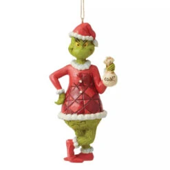Dr Seuss Grinch With Coal Ornament - 13cm