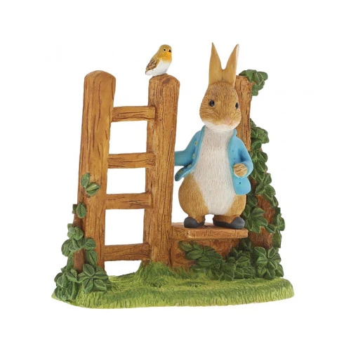 Peter Rabbit On Wooden Style Figurine - 8cm