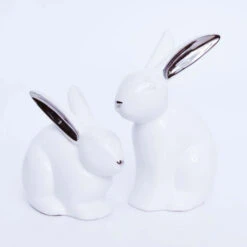 Ceramic White Cuddling Bunnies (Set Of 2) - 13cm