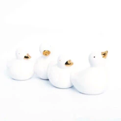 Ceramic Cream Gold Ducks Ornament - 7cm