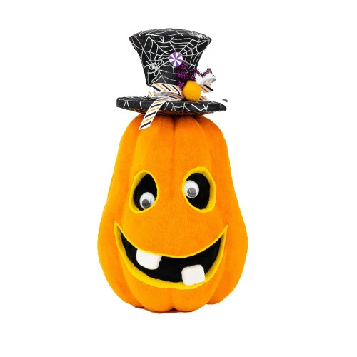 Orange Pumpkin Face With Web Top Hat - 29cm