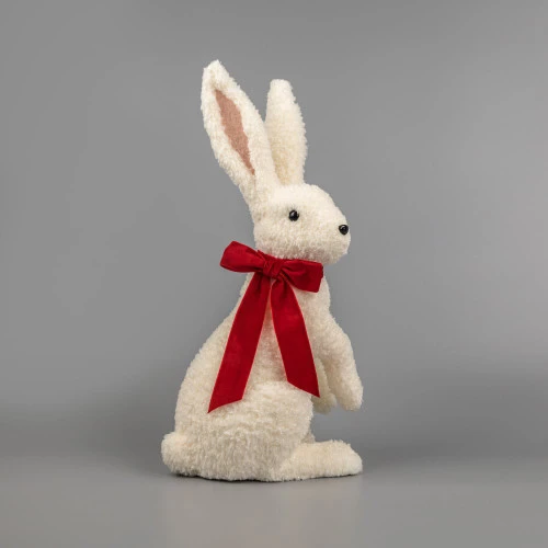 White Arctic Hare With Red Bow - 54cm - Image 3