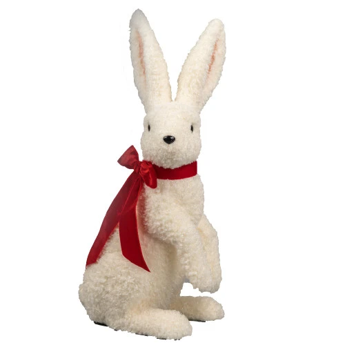 White Arctic Hare With Red Bow - 54cm - Image 2