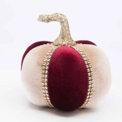 Burgundy And Cream Jewelled Pumpkin - 16cm