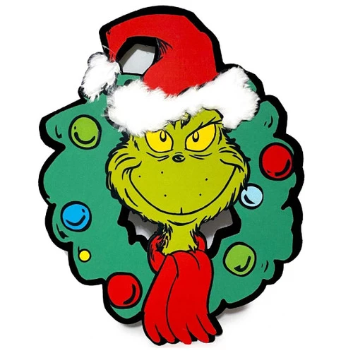 Dr Seuss Wall Decor Grinch Head Wreath - 69cm