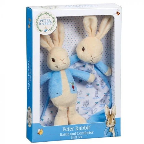 Peter Rabbit Rattle And Comfort Blanket Gift Set - 24cm