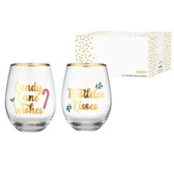 Ladelle Joyful Christmas Candy Cane Glass Tumbler (Pack Of 2) - 12cm
