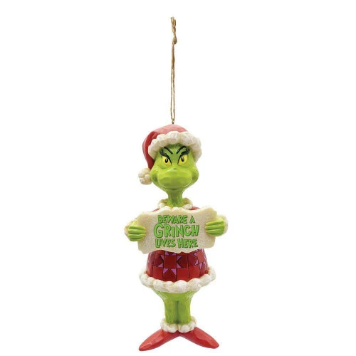Dr Seuss Grinch Beware A Grinch Ornament - 12.5cm