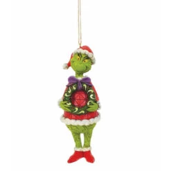 Dr Seuss The Grinch Holding Wreath Hanging Ornament - 13cm