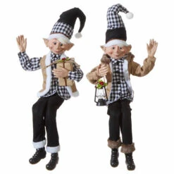 RAZ Black And White Tartan Elf (2 Designs) - 76cm