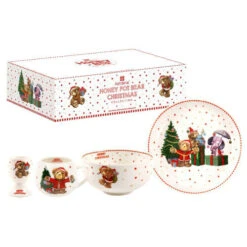 Honey Pot Bear Christmas Ceramic Dinner Set (Set Of 4) - 13cm
