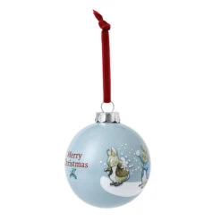 Peter Rabbit & Benjamins Snowball Fight Glass Bauble - 8cm