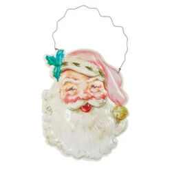 Pink Embossed Metal Santa Ornament - 20cm