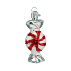 Red White Glass Peppermint Candy Ornament - 6cm