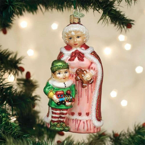 Mrs Claus With Elf Glass Ornament - 13cm - Image 3