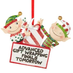 Gift Wrapping Elves Hanging Ornament - 12cm