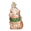 Holly Pig Glass Ornament - 7.5cm