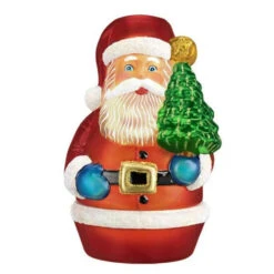 Santa With Tree Candle Light Glass Ornament - 16.5cm
