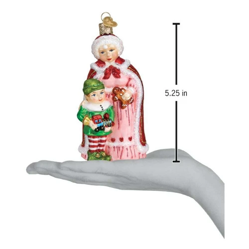 Mrs Claus With Elf Glass Ornament - 13cm - Image 4