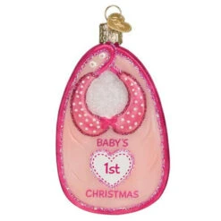 Pink Baby Bib Glass Ornament - 10cm